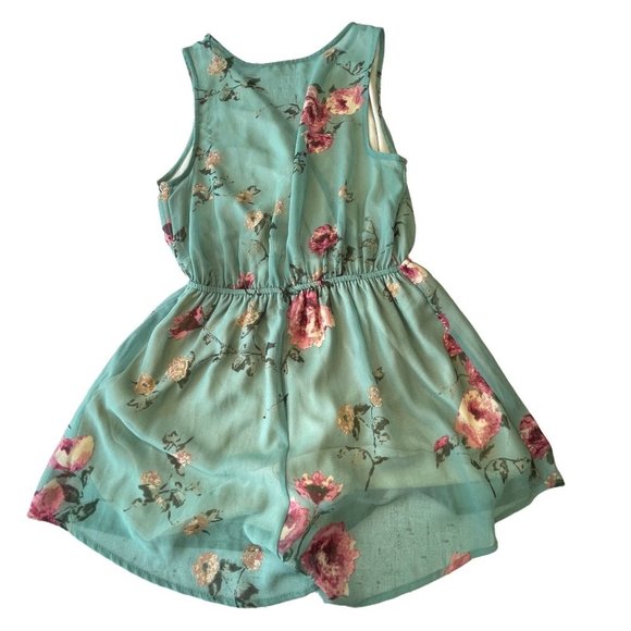 Floral Mint Green Lined Short & Bodice/ Sheer Back Romper USA Made 🇺🇸  Medium - Picture 2 of 9